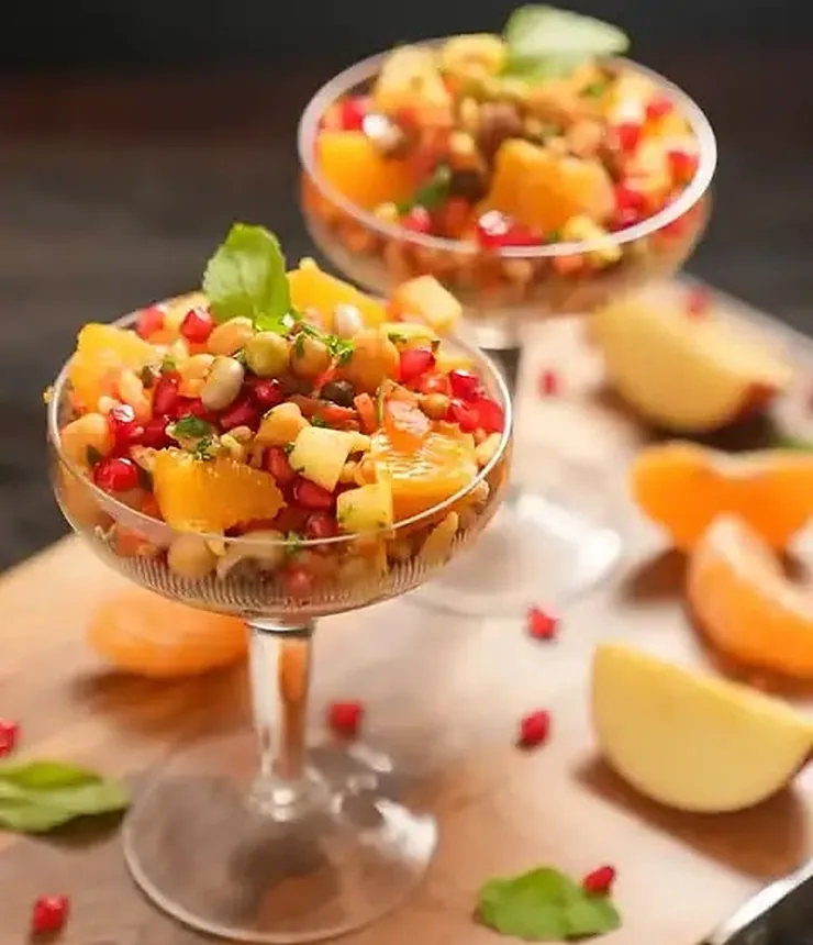 Fresh chaat served in a glass bowl